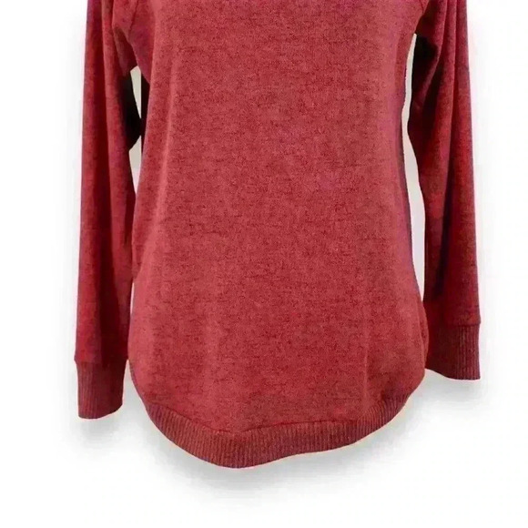 Derek Heart Red Black Heather Curved Hem V Neck Long Sleeve Sweater Size Large - Picture 7 of 8